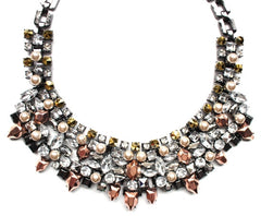 Metallic Crystal & Pearl Mix Statement Necklace