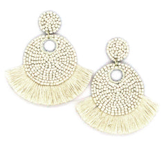 Mini Josie Beaded Tassel Earrings- Ivory