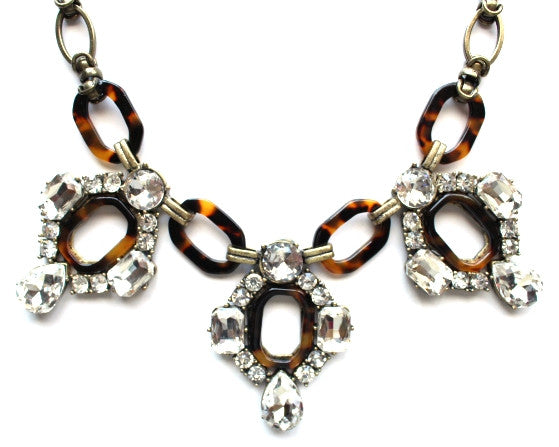 Luxe Tortoise & Crystal Sparkle Bib Necklace