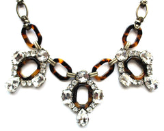Luxe Tortoise & Crystal Sparkle Bib Necklace