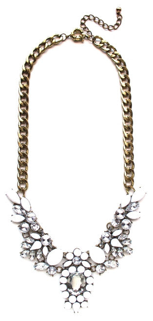 Snow White Crystal Encrusted Collar Statement Necklace
