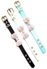 Crystal Bow Leather Band Bracelet- 3 Color Options