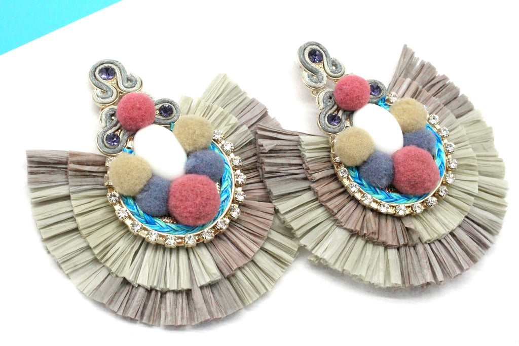 Mali Statement Earrings- Taupe Multi
