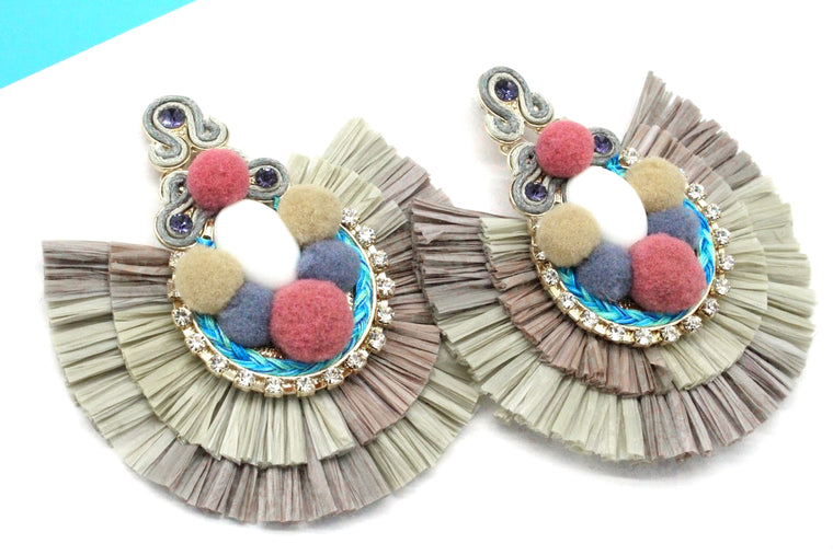 Mali Statement Earrings- Taupe Multi