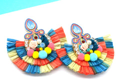 Marina Mix Statement Earrings- Blue Multi