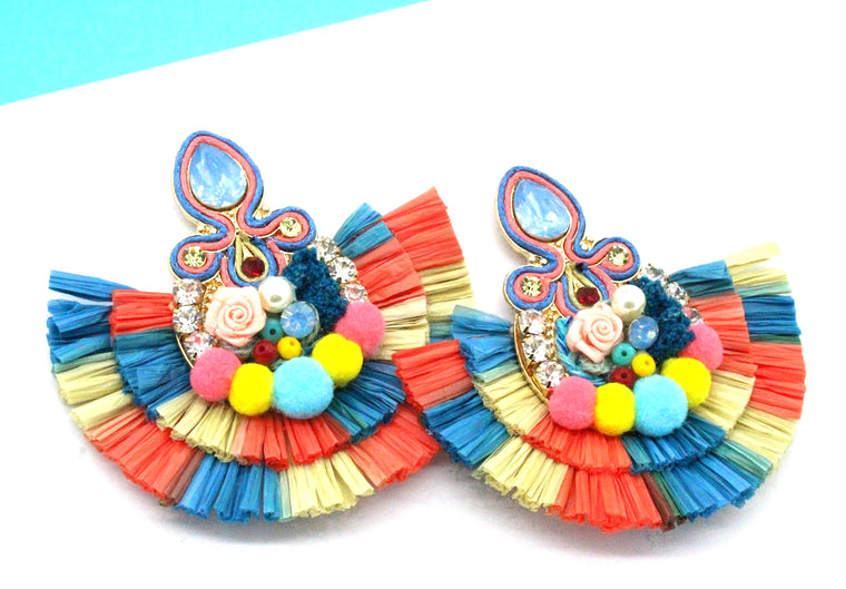 Marina Mix Statement Earrings- Blue Multi