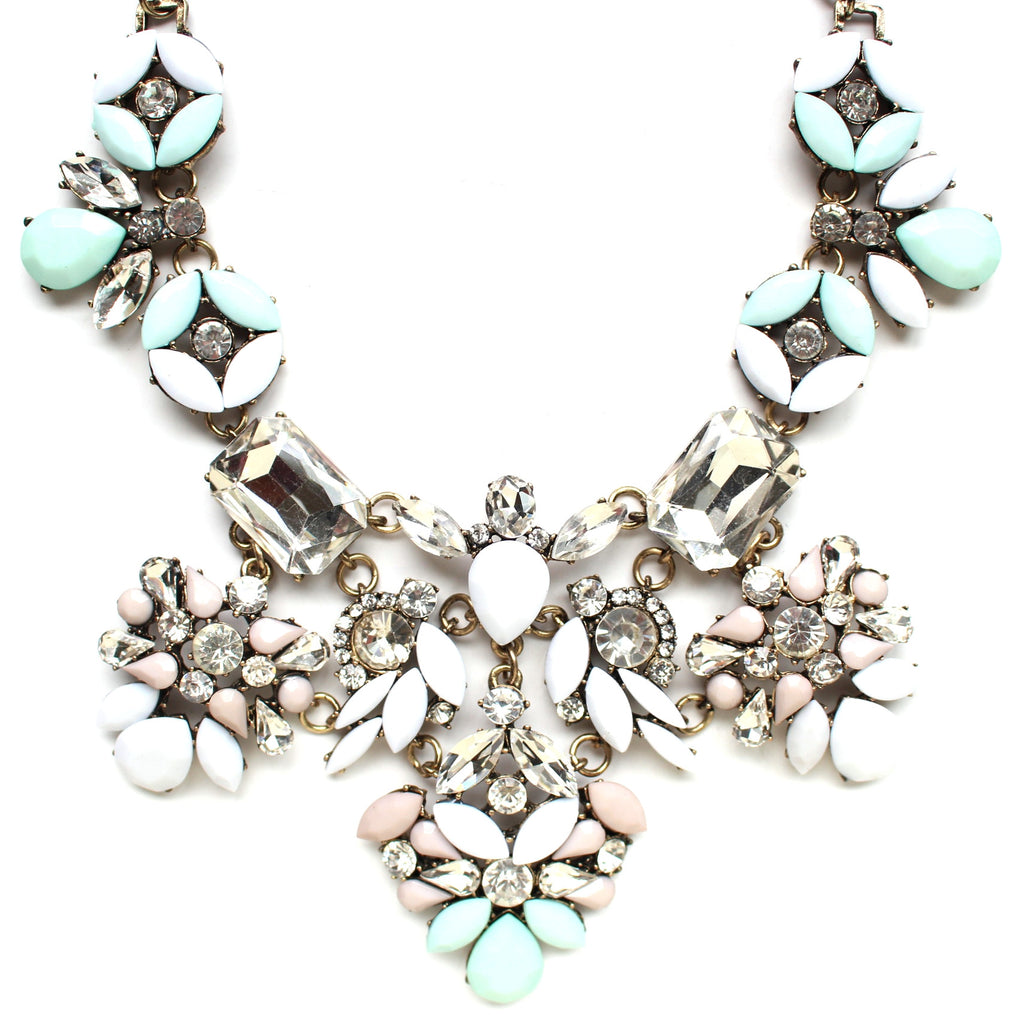 Luxe Floral Pastel Statement Necklace- White & Mint