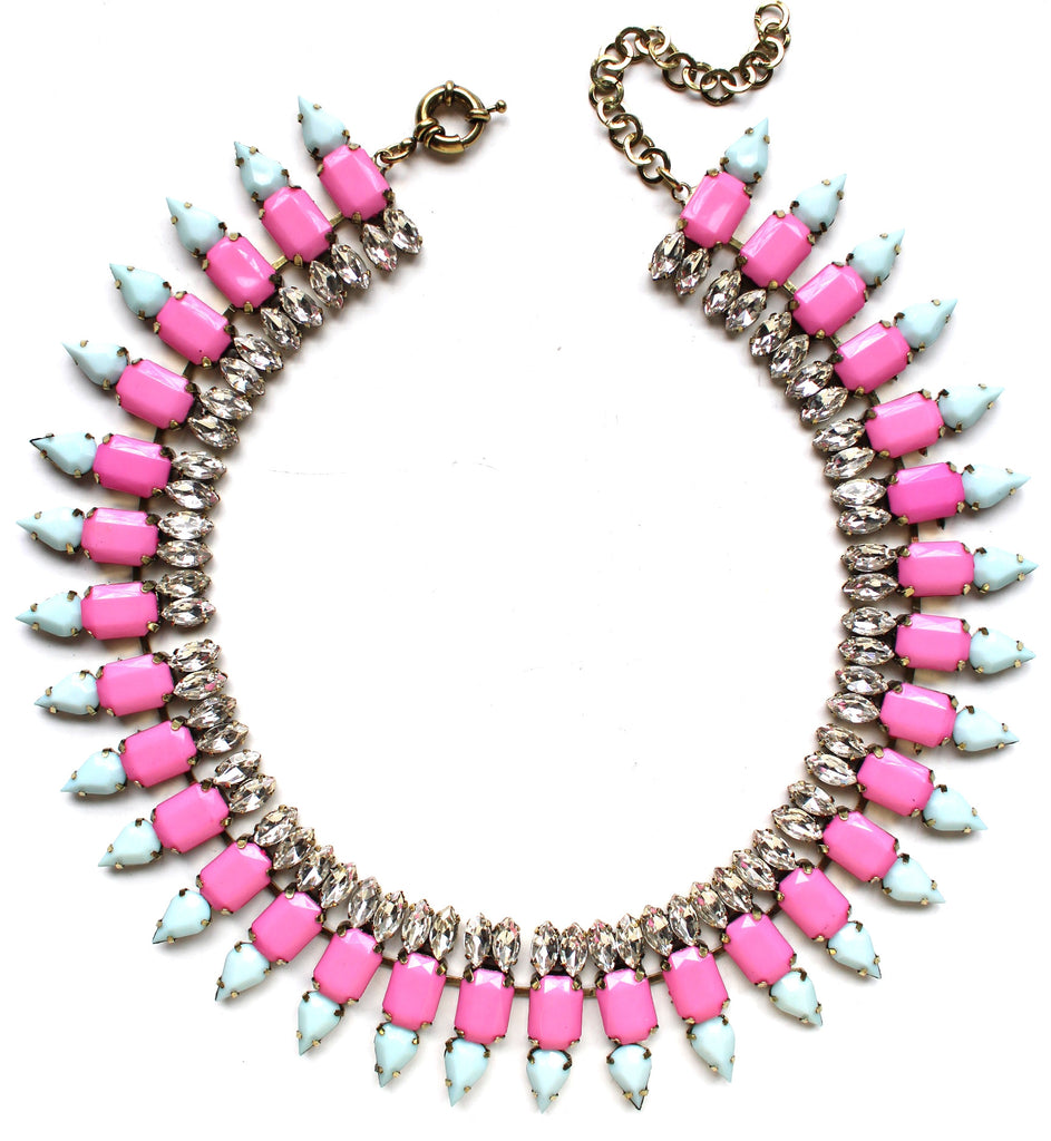 Luxe Mint & Hot Pink Spike Collar Necklace