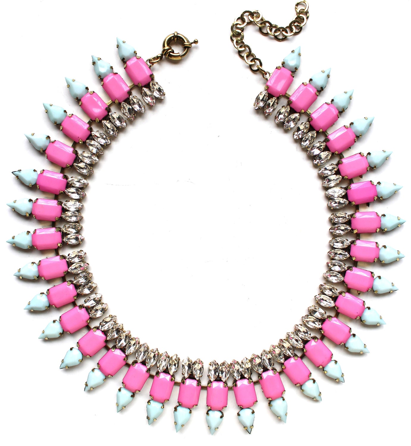 Luxe Mint & Hot Pink Spike Collar Necklace