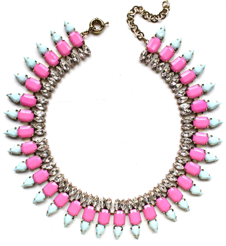 Luxe Mint & Hot Pink Spike Collar Necklace