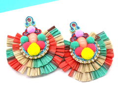 Mali Tropics Statement Earrings- Turquoise Multi