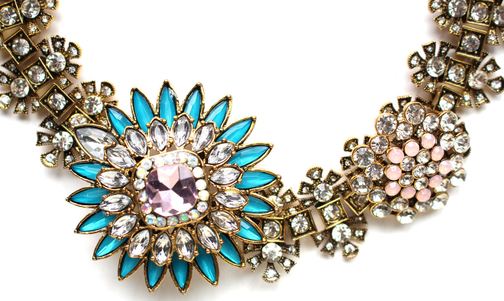 Icy Crystal Flower Statement Necklace
