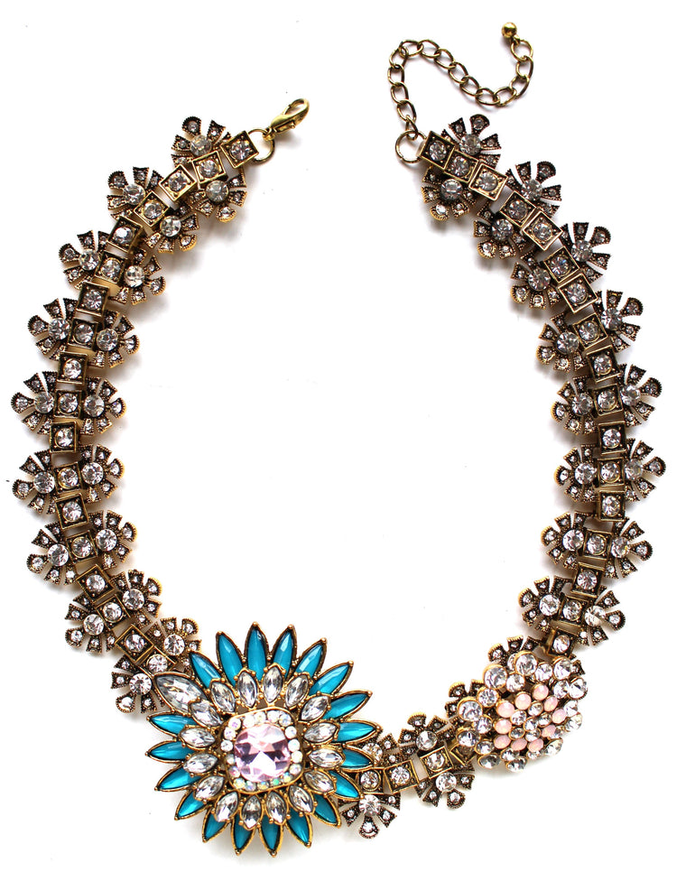 Icy Crystal Flower Statement Necklace