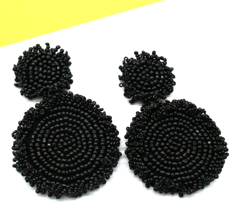 Kira Beaded Statement Earrings- Black