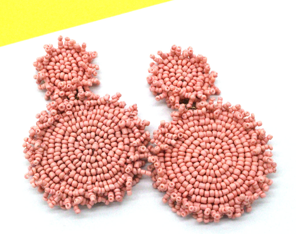 Kira Beaded Statement Earrings- Pink