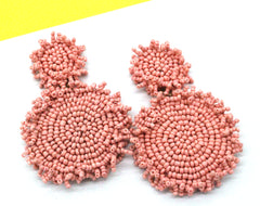 Kira Beaded Statement Earrings- Pink