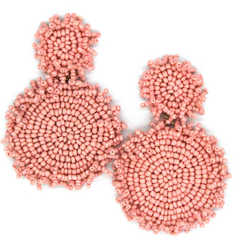 Kira Beaded Statement Earrings- Pink