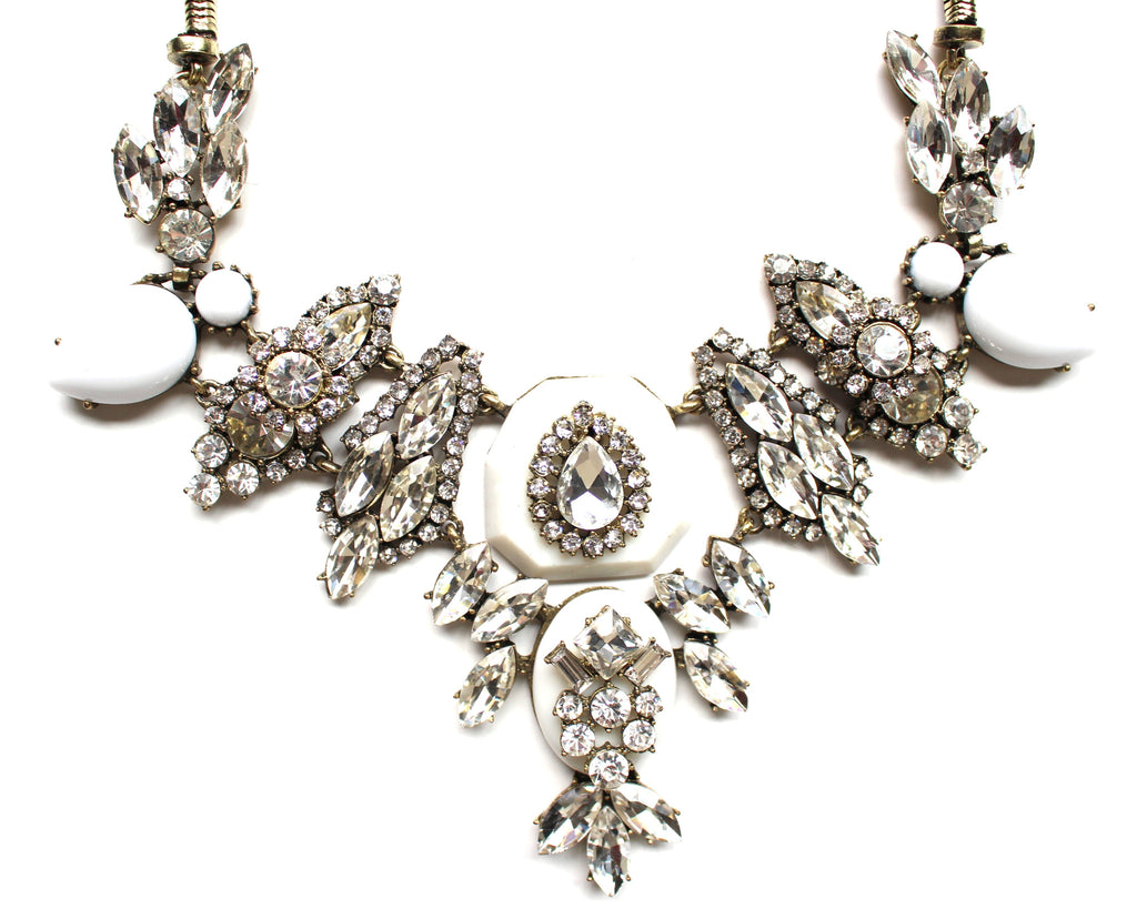 White Stone & Sparkle Mix Bib Necklace