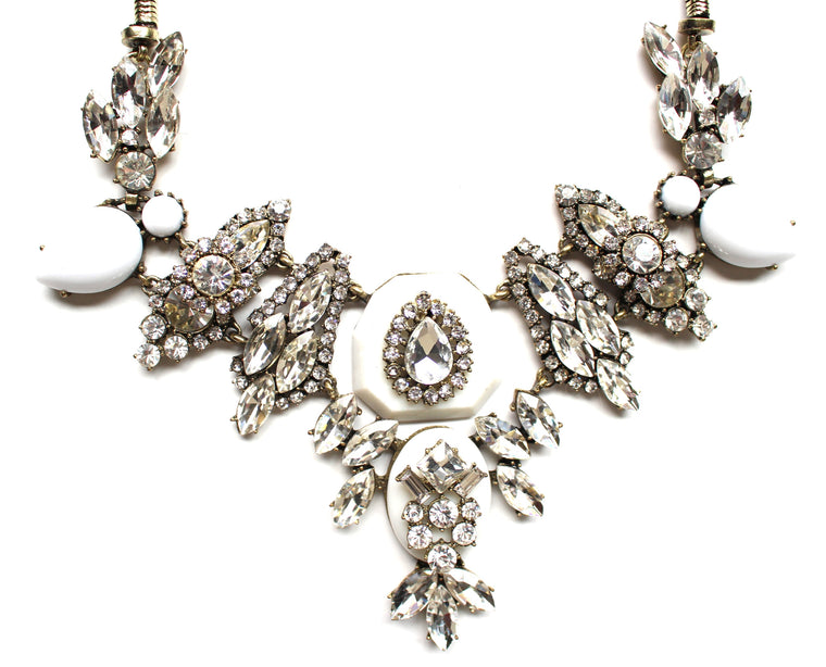 White Stone & Sparkle Mix Bib Necklace