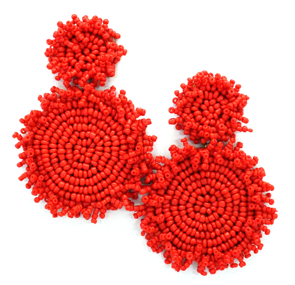 Kira Beaded Statement Earrings- Red