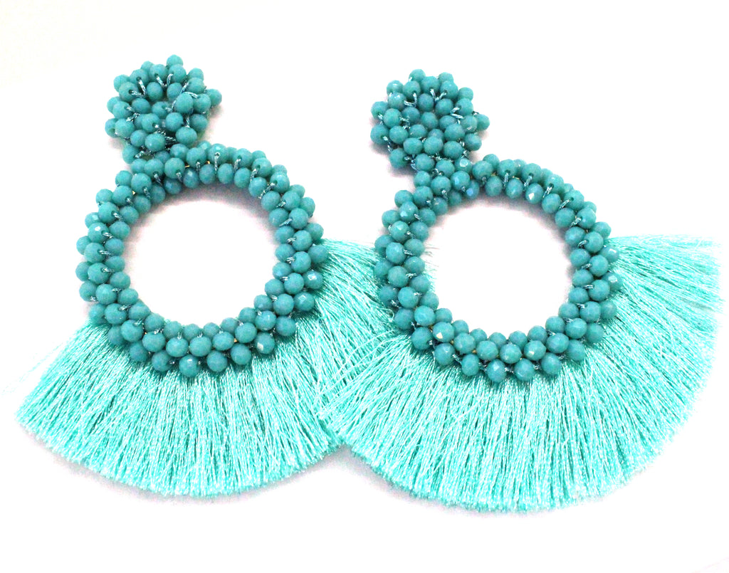 Danielle Jeweled Hoop & Fringe Earrings- Turquoise