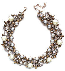 Luxe Shiny Crystal & Pearl Collar Necklace