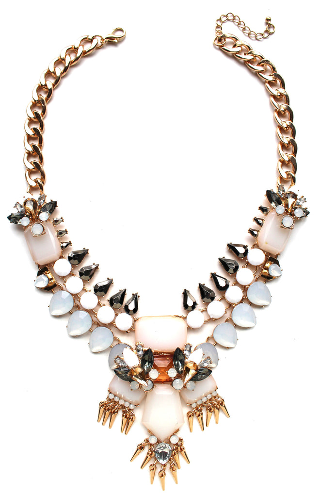 Golden Fringe & Ivory Stone Statement Necklace