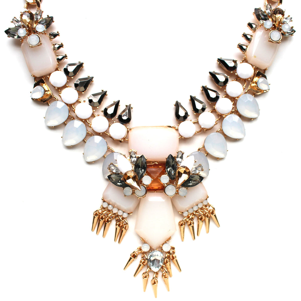 Golden Fringe & Ivory Stone Statement Necklace