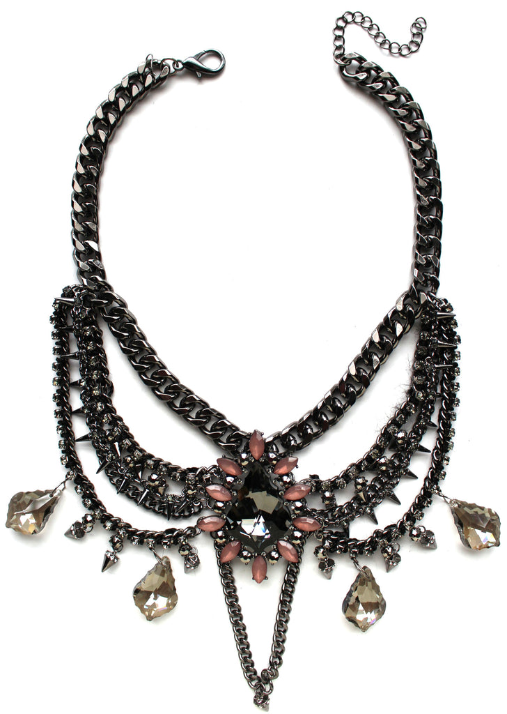 Multilayer Chains & Spikes Statement Necklace