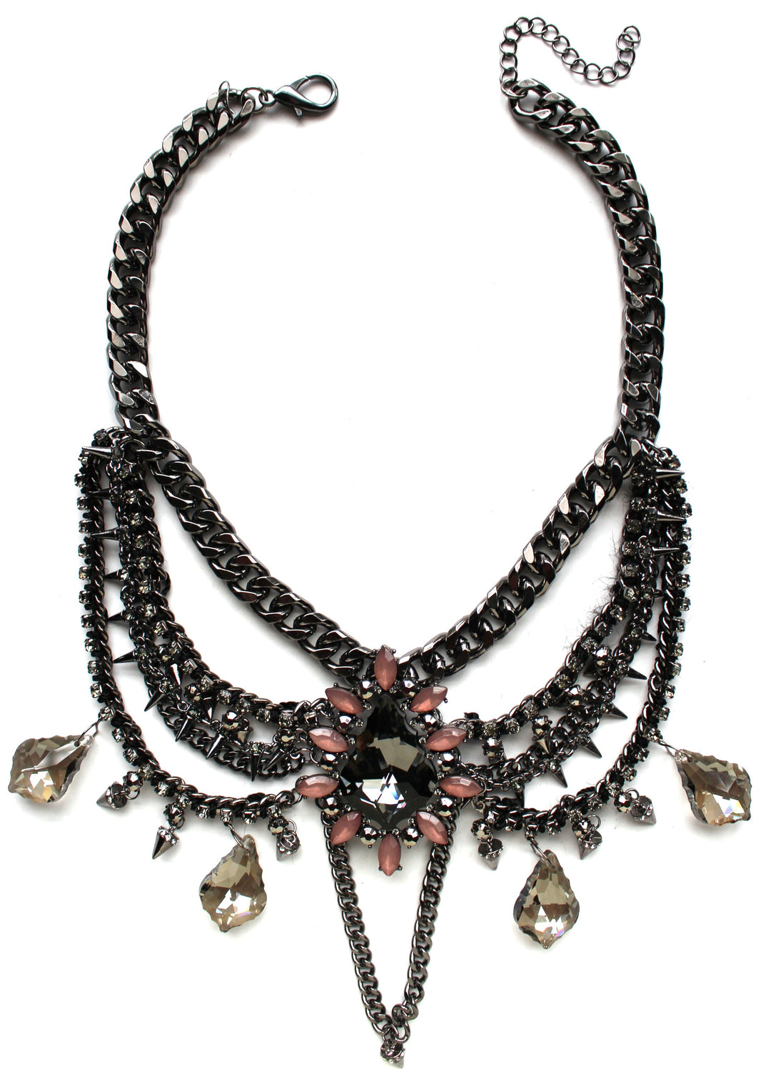 Multilayer Chains & Spikes Statement Necklace