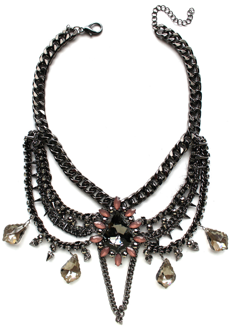 Multilayer Chains & Spikes Statement Necklace