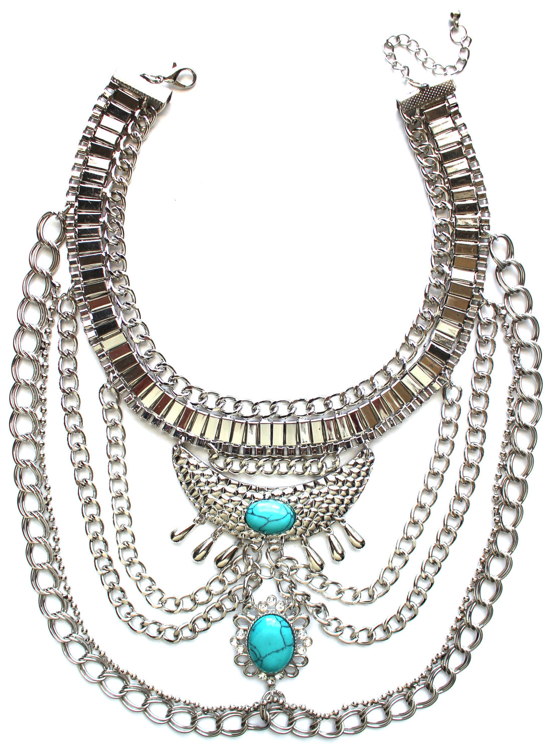 Native Goddess Draped Chains Necklace- Turquoise Stone