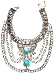 Native Goddess Draped Chains Necklace- Turquoise Stone