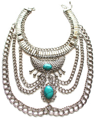 Native Goddess Draped Chains Necklace- Turquoise Stone