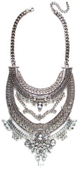 Regal Gypsy Crystal Bib Necklace- Silver