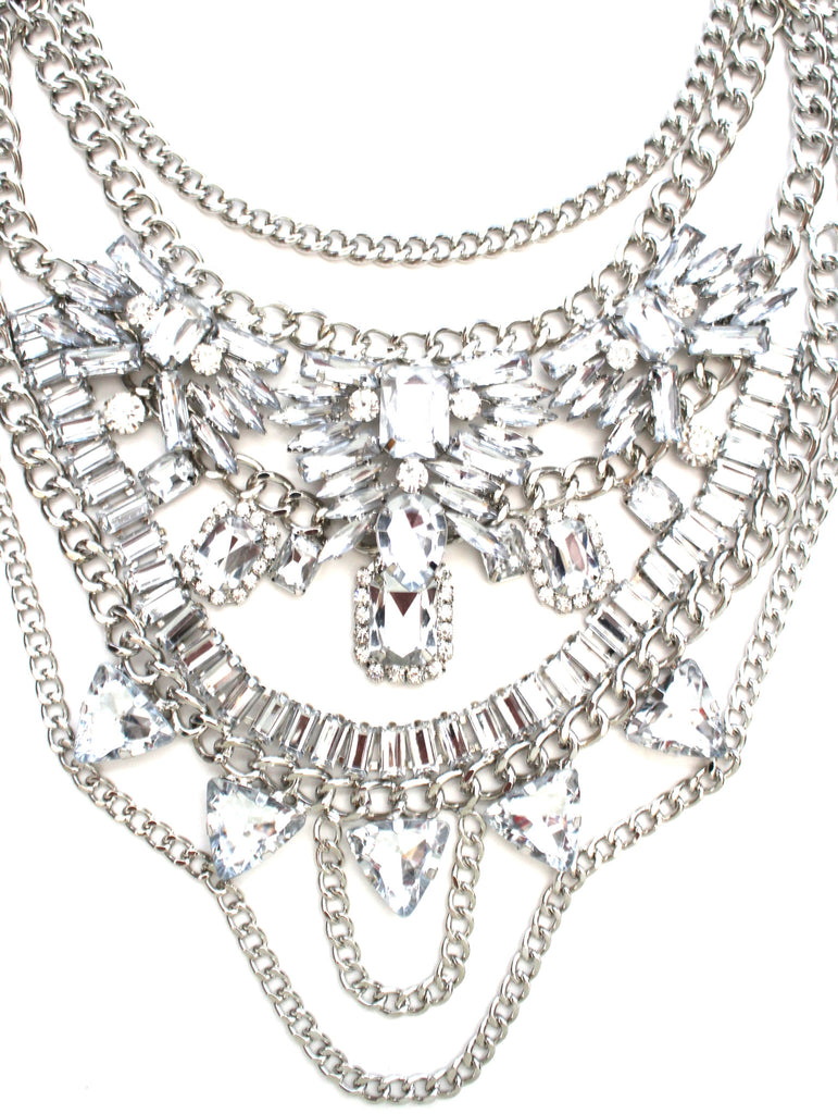 Layered Chains & Crystals Statement Necklace