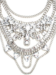 Layered Chains & Crystals Statement Necklace