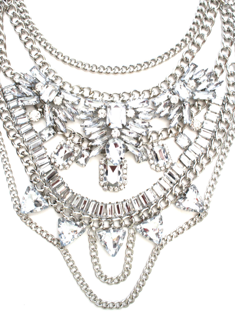 Layered Chains & Crystals Statement Necklace
