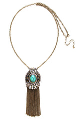 Ornate Embellished Stone Tassel Long Necklace
