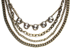 JL Antiqued Metal Chain & Crystal Mix Necklace