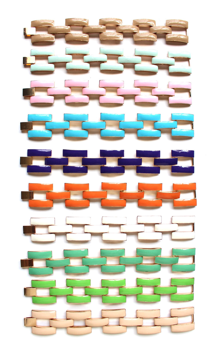 Square Enamel Link Bracelets- 10 Color Options