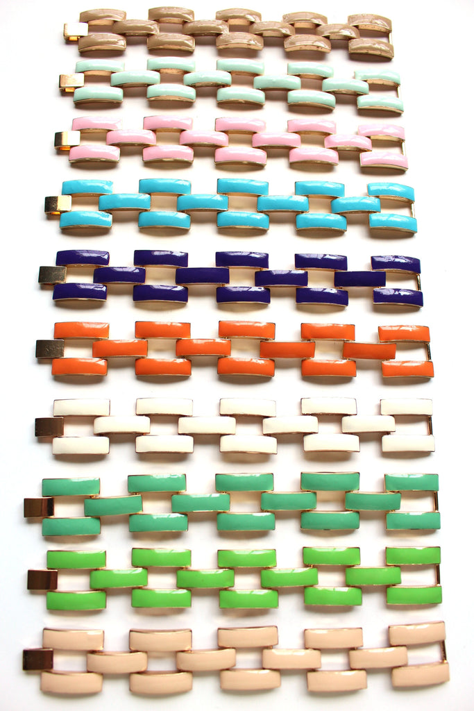 Square Enamel Link Bracelets- 10 Color Options