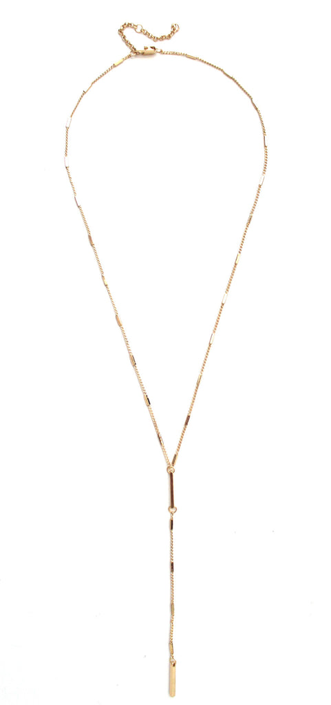 Y Metal Bars Drop Necklace- Gold