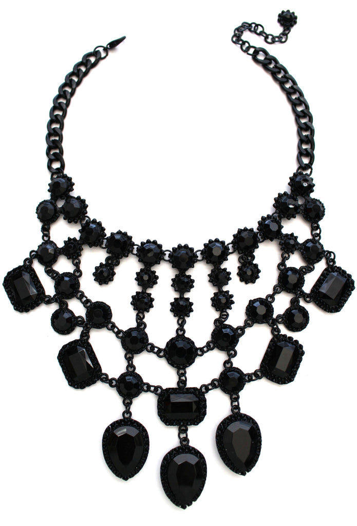 Luxe Black Jewel Statement Necklace