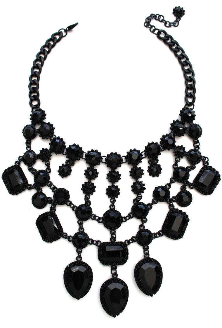 Luxe Black Jewel Statement Necklace