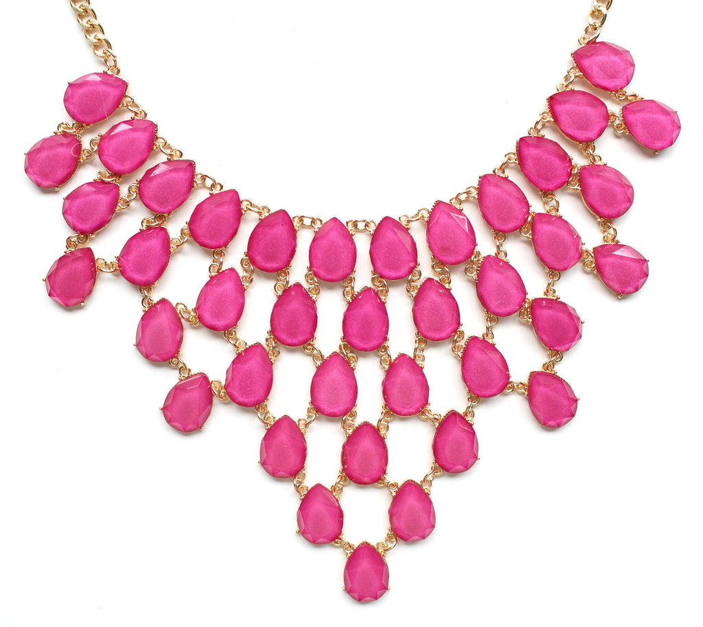 Draped Jewel Statement Necklace- Fuchsia