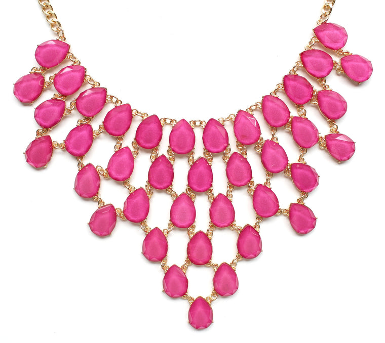 Draped Jewel Statement Necklace- Fuchsia