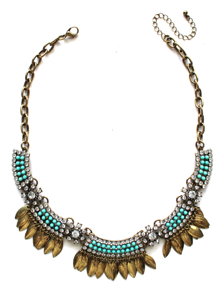 Golden Boho Fringe Necklace- Mint