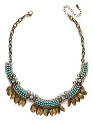 Golden Boho Fringe Necklace- Mint