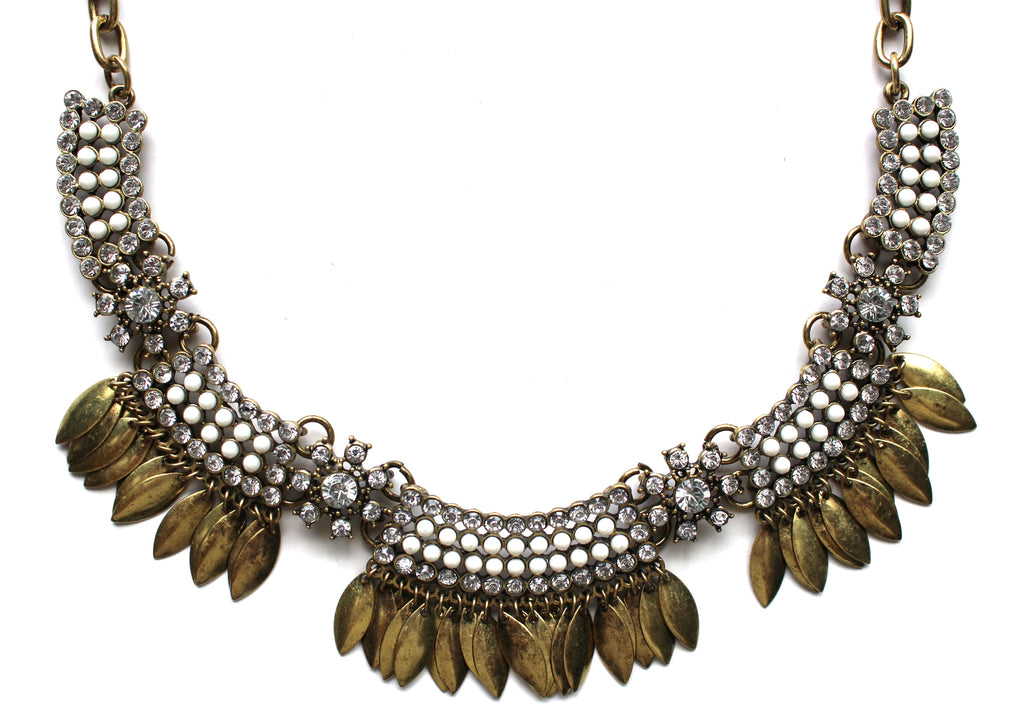 Golden Boho Fringe Necklace- White